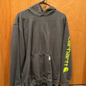Carhartt Dark Gray Hoodie with Neon Green Logo